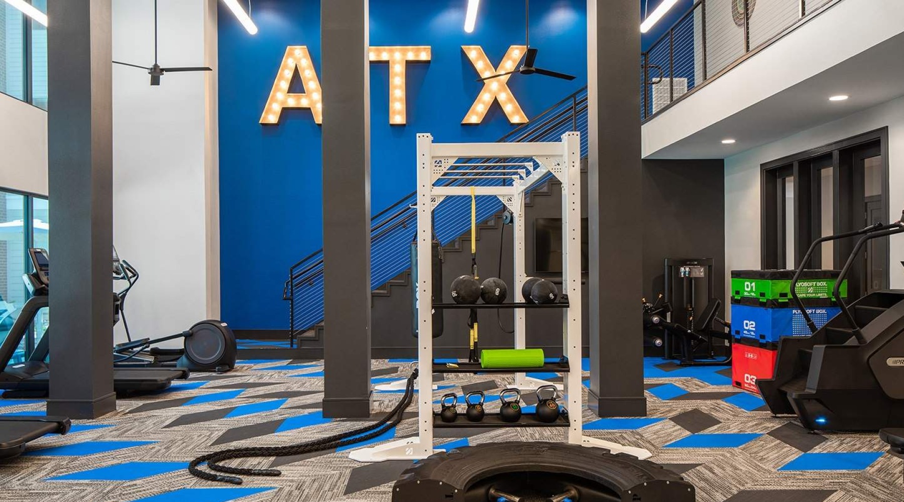 Fitness center with various equipment 