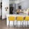 Kitchen countertop bar with yellow barstools